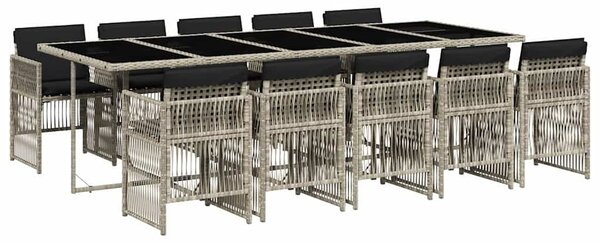 11 részes világosszürke polyrattan kerti ülőgarnitúra párnákkal