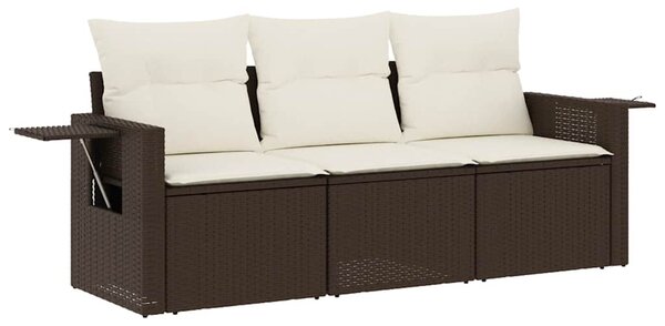 3 részes barna polyrattan kerti ülőgarnitúra párnával