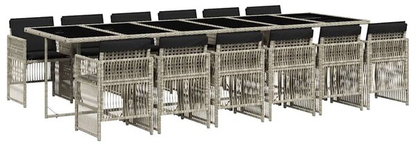 13 részes szürke polyrattan kerti étkezőgarnitúra párnákkal