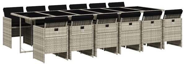 13 részes szürke polyrattan kerti étkezőgarnitúra párnákkal