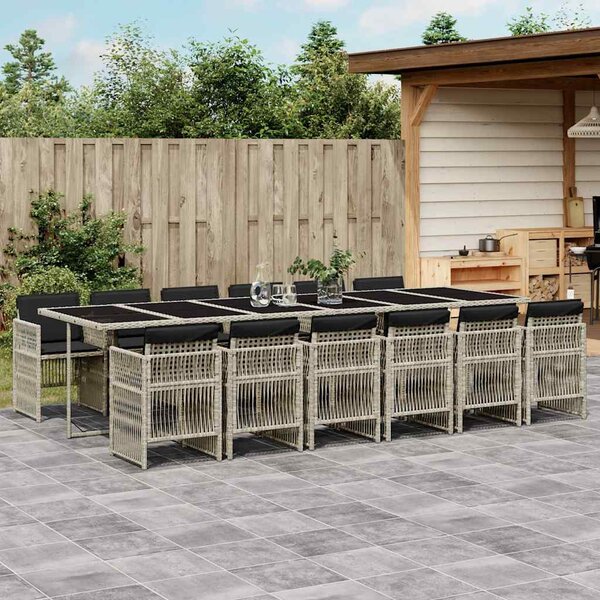 13 részes szürke polyrattan kerti étkezőgarnitúra párnákkal