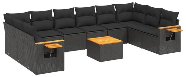 11 részes fekete polyrattan kerti ülőgarnitúra párnákkal