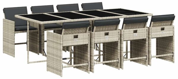 9részes világosszürke polyrattan kerti étkezőgarnitúra párnával