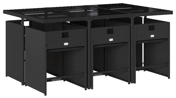 7 részes fekete polyrattan kerti étkezőgarnitúra párnával
