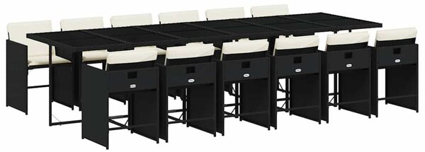 13 részes fekete polyrattan kerti ülőgarnitúra párnákkal