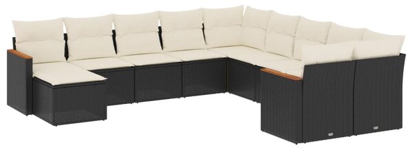 11 részes fekete polyrattan kerti ülőgarnitúra párnákkal