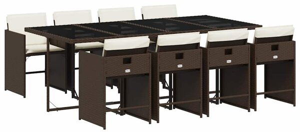 9 részes barna polyrattan kerti étkezőgarnitúra párnákkal