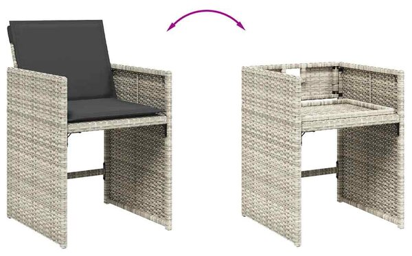 7 részes világosszürke polyrattan kerti étkezőszett párnával