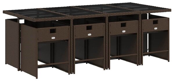 9 részes barna polyrattan kerti étkezőgarnitúra párnákkal