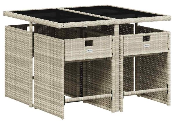 5részes világosszürke polyrattan kerti étkezőgarnitúra párnával