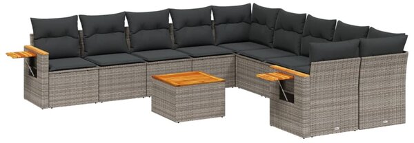 11 részes szürke polyrattan kerti ülőgarnitúra párnákkal