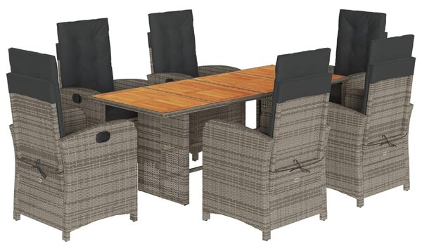 7 részes szürke polyrattan kerti étkezőgarnitúra párnával