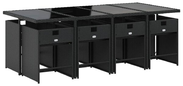 9 részes fekete polyrattan kerti étkezőgarnitúra párnákkal