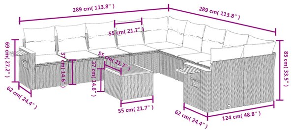 11 részes fekete polyrattan kerti ülőgarnitúra párnákkal