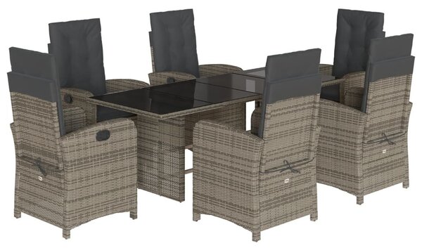7 részes szürke polyrattan kerti étkezőgarnitúra párnával