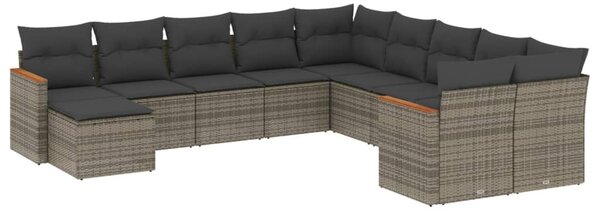 11 részes szürke polyrattan kerti ülőgarnitúra párnákkal