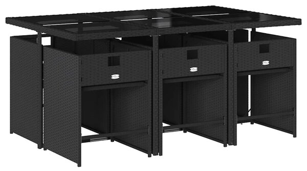 7 részes fekete polyrattan kerti étkezőgarnitúra párnával