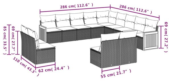 13 részes szürke polyrattan kerti ülőgarnitúra párnákkal