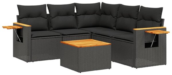 6 részes fekete polyrattan kerti ülőgarnitúra párnákkal