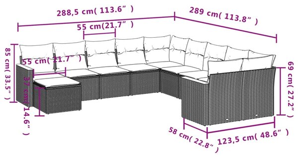 11 részes szürke polyrattan kerti ülőgarnitúra párnákkal