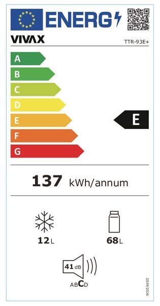 Vivax TTR-93E+ egyajtós hűtőszekrény, 93 l