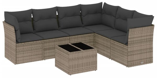 7 részes szürke polyrattan kerti ülőgarnitúra párnákkal