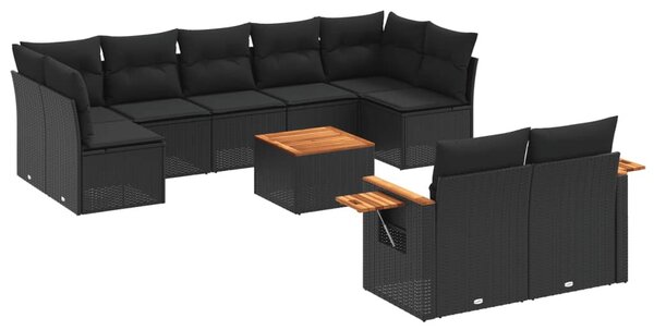 10 részes fekete polyrattan kerti ülőgarnitúra párnákkal