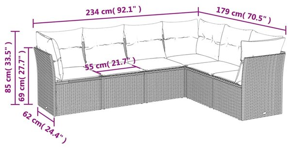 6 részes szürke polyrattan kerti ülőgarnitúra párnákkal