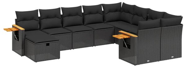 10 részes fekete polyrattan kerti ülőgarnitúra párnákkal