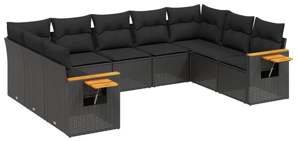 9 részes fekete polyrattan kerti ülőgarnitúra párnákkal