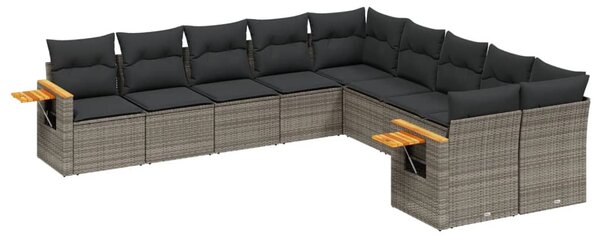 10 részes szürke polyrattan kerti ülőgarnitúra párnákkal