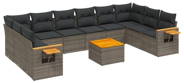 11 részes szürke polyrattan kerti ülőgarnitúra párnákkal