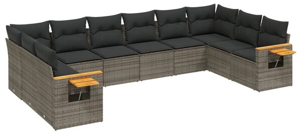 10 részes szürke polyrattan kerti ülőgarnitúra párnákkal