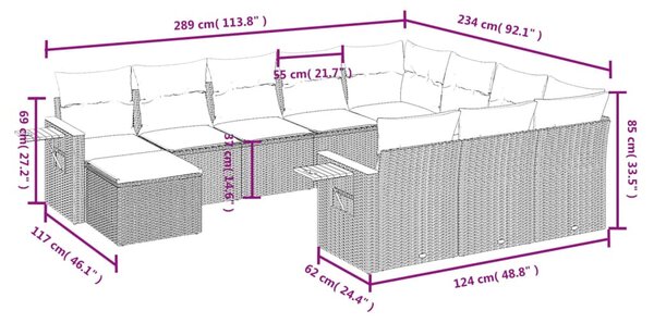 11 részes szürke polyrattan kerti ülőgarnitúra párnákkal