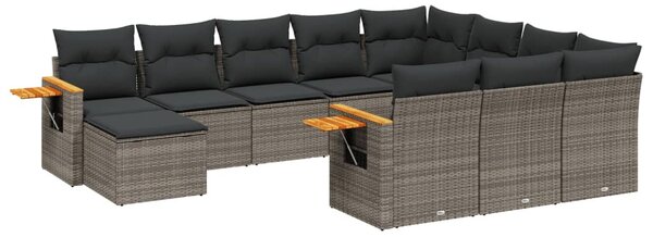11 részes szürke polyrattan kerti ülőgarnitúra párnákkal