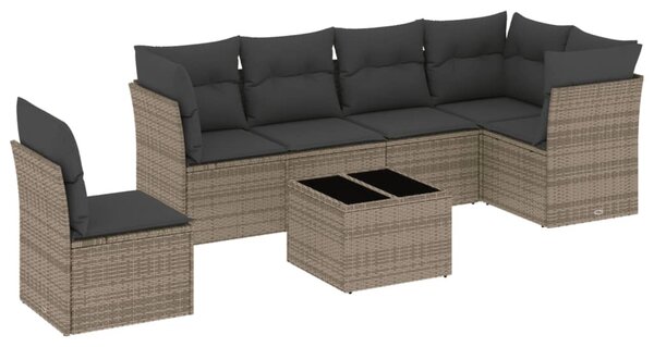 7 részes szürke polyrattan kerti ülőgarnitúra párnákkal