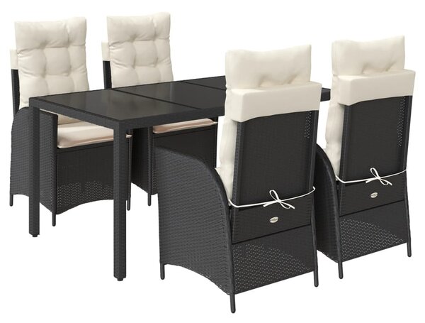 5 részes fekete polyrattan kerti étkezőgarnitúra párnákkal