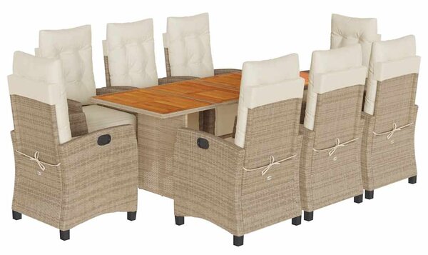9 részes bézs polyrattan kerti étkezőgarnitúra párnákkal