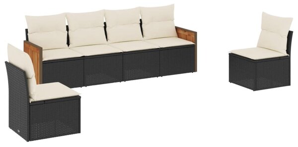 6 részes fekete polyrattan kerti ülőgarnitúra párnákkal
