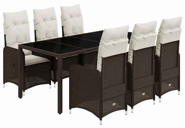 7 részes barna polyrattan kerti bisztrógarnitúra párnákkal