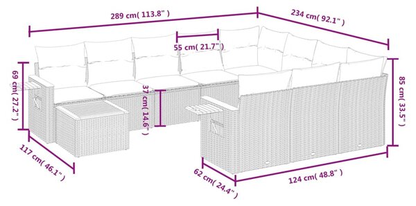 11 részes fekete polyrattan kerti ülőgarnitúra párnákkal