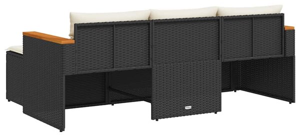 3 részes fekete polyrattan kerti ülőgarnitúra párnával