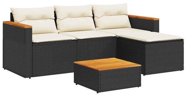 3 részes fekete polyrattan kerti ülőgarnitúra párnával