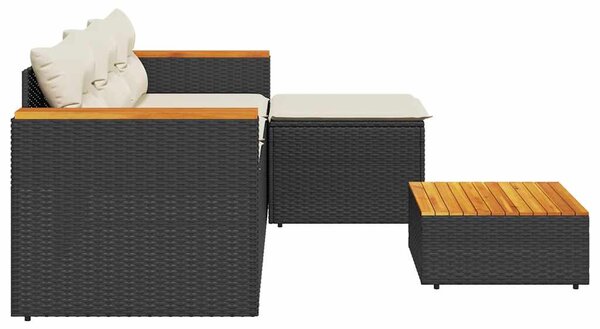 3 részes fekete polyrattan kerti ülőgarnitúra párnával