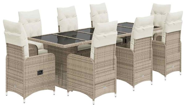 9 részes bézs polyrattan kerti bisztrógarnitúra párnákkal