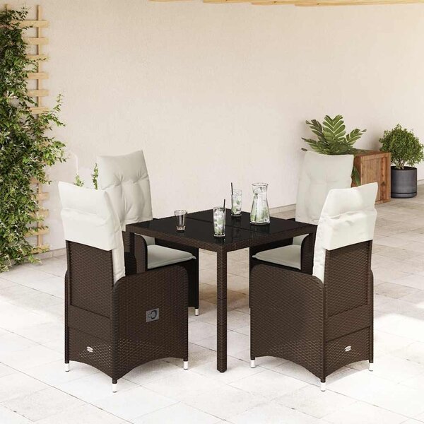 5 részes barna polyrattan kerti bisztrógarnitúra párnákkal