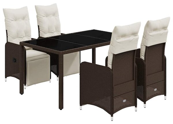 5 részes barna polyrattan kerti bisztrógarnitúra párnákkal