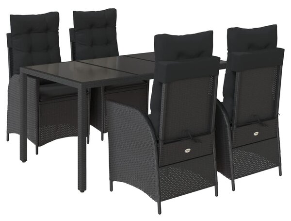 5 részes fekete polyrattan kerti étkezőgarnitúra párnákkal