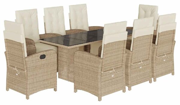 9 részes bézs polyrattan kerti étkezőgarnitúra párnákkal