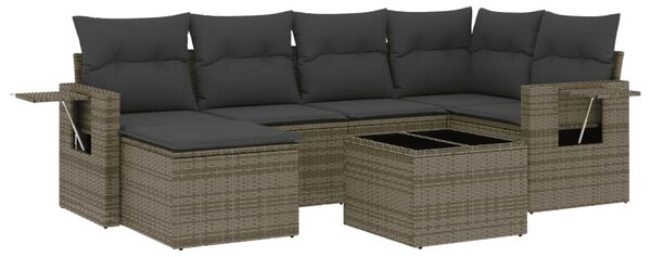 7 részes szürke polyrattan kerti ülőgarnitúra párnákkal